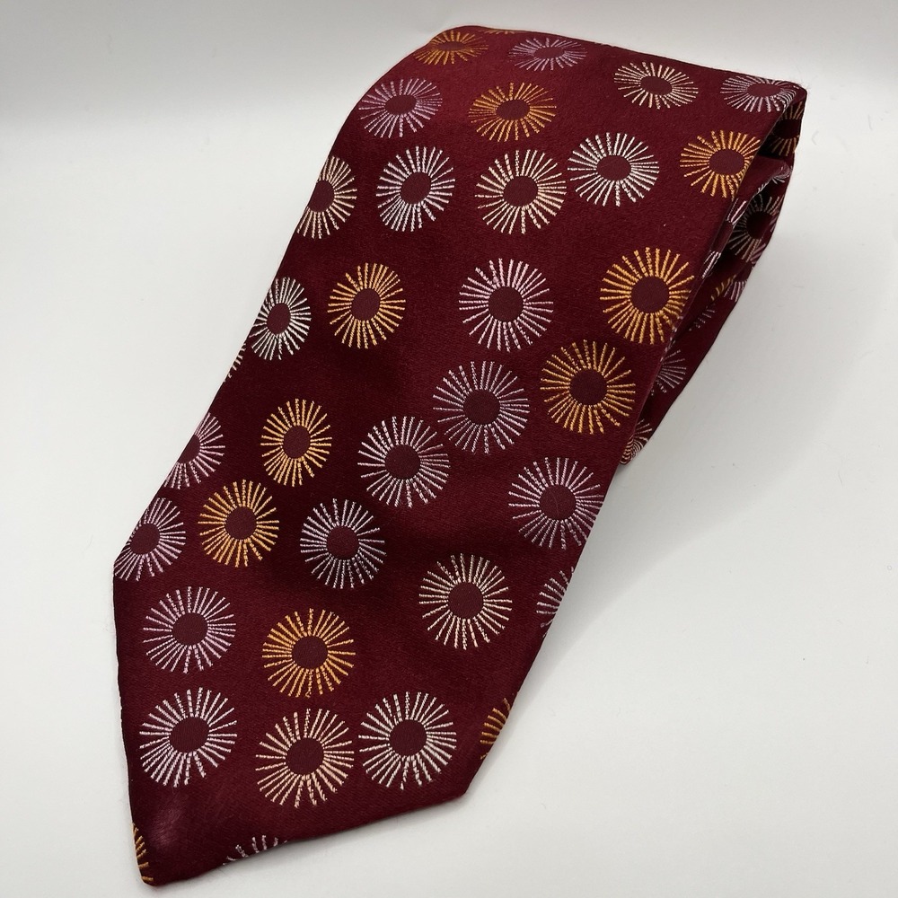 TED BAKER London Men's 100% Silk Designer Skinny Necktie Geometric Burgundy